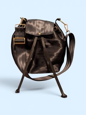 Black Seatbelt Drawstring Bucket Bag